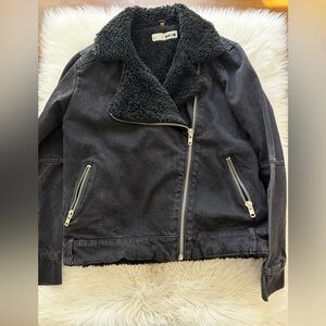 Topshop Black Denim Jacket with Sherpa Lining